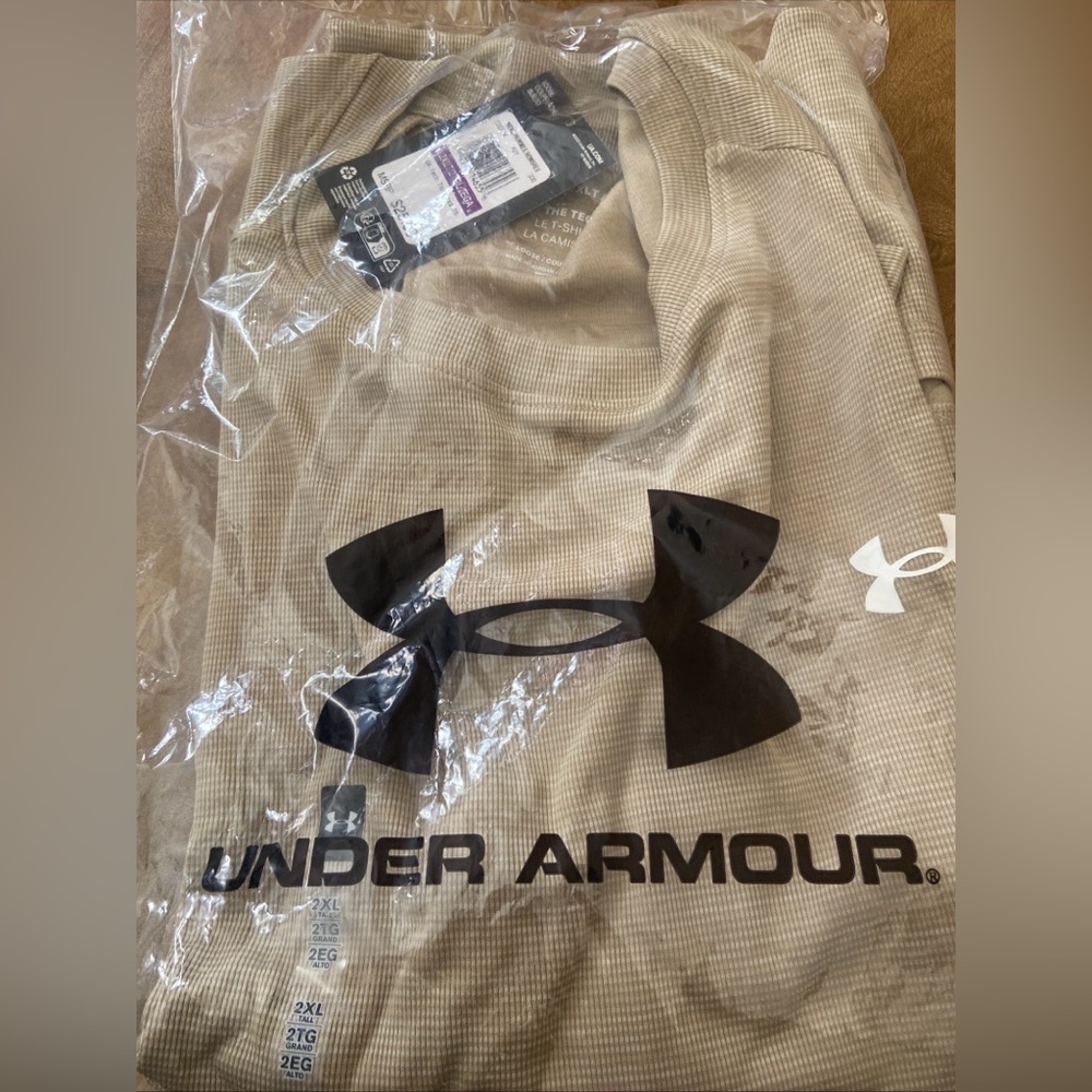 Under Armour Big & Tall Tech Textured Short Sleeve Tee- City Khaki - Picture 12 of 16